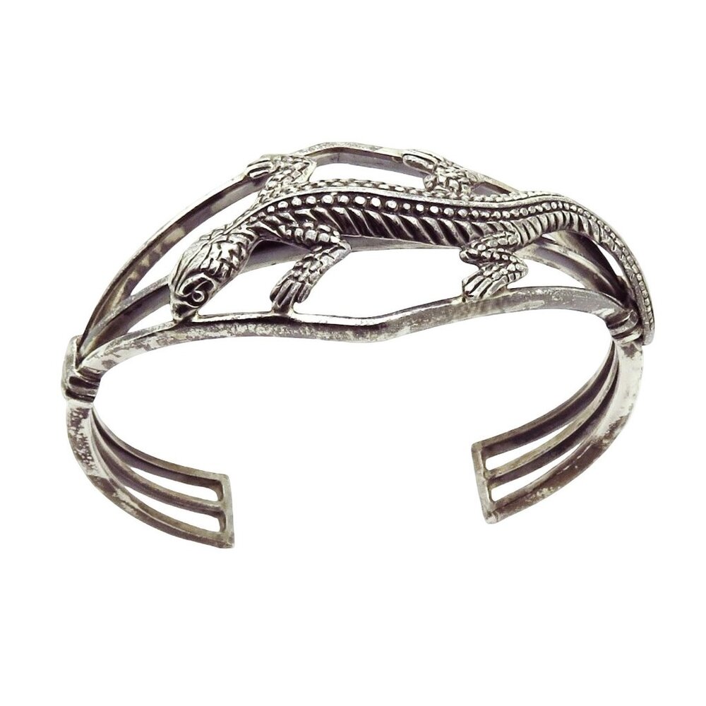 Vintage 925 Sterling Silver Lizard Southwestern Navajo Cuff Bracelet